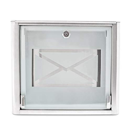 Relaxdays Buzón de Pared, Acero Inoxidable, Plateado, 30,5 x 35,5 x 14 cm