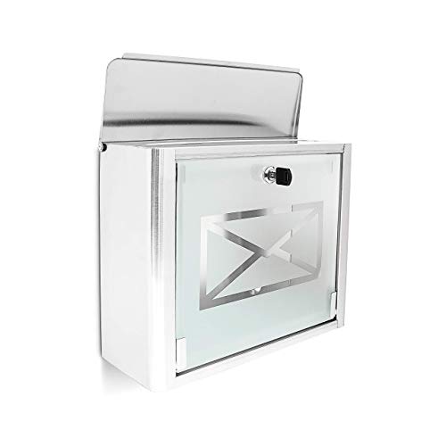 Relaxdays Buzón de Pared, Acero Inoxidable, Plateado, 30,5 x 35,5 x 14 cm