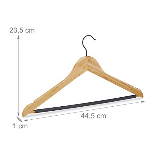 Relaxdays Pack de 10 Perchas Ropa, para Traje, Antideslizantes, Barra, Gancho 360º, Bambú-Hierro, Marrón y Negro