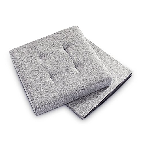 Relaxdays Taburete Plegable, Reposapiés Cuadrado, Tapa extraíble, Lino, 38x38x38 cm, Gris