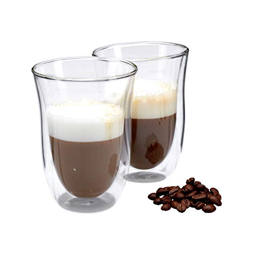 Relaxdays Tazas térmicas, Set doble, Cristalería de cocina, Capuchino, Doble Pared, 250 ml