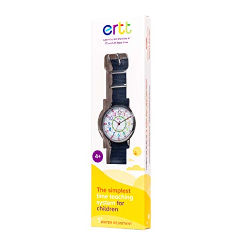 Reloj infantil EasyRead Time Teacher, hora digital en formato de 12 y 24 horas, colores del arco iris/correa azul marino