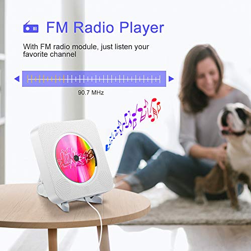 Reproductor de CD portátil, Altavoz HiFi Incorporado, Reproductor de CD de música MP3 USB con Bluetooth con Radio FM de Audio para el hogar, Conector AUX de 3,5 mm, Regalo para la Familia (White)