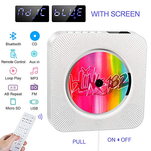 Reproductor de CD portátil, Altavoz HiFi Incorporado, Reproductor de CD de música MP3 USB con Bluetooth con Radio FM de Audio para el hogar, Conector AUX de 3,5 mm, Regalo para la Familia (White)