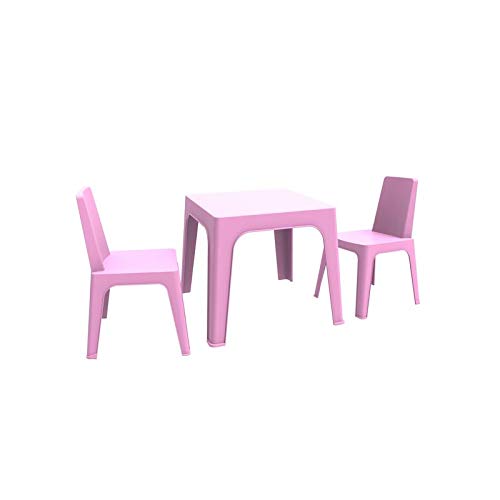 resol Julieta set infantil de 2 sillas y 1 mesa para interior, exterior, jardín - color rosa