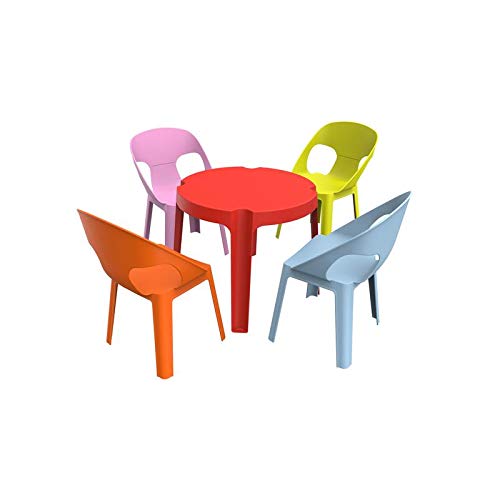 resol Rita set infantil para interior, exterior, jardín - 1 Mesa Roja + 4 Sillas Rosa/Naranja/Azul/Lima