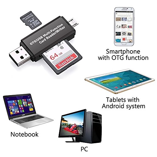 REY Adaptador OTG USB y Micro USB Multifunción con Lector de Tarjetas de Memoria SD y Micro SD