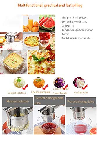 RISTARWH Exprimidor de Acero Inoxidable Prensa de Papas exprimidor Manual de Frutas puré de Papas triturador de melón y exprimidor de Frutas fácil de Limpiar y portátil