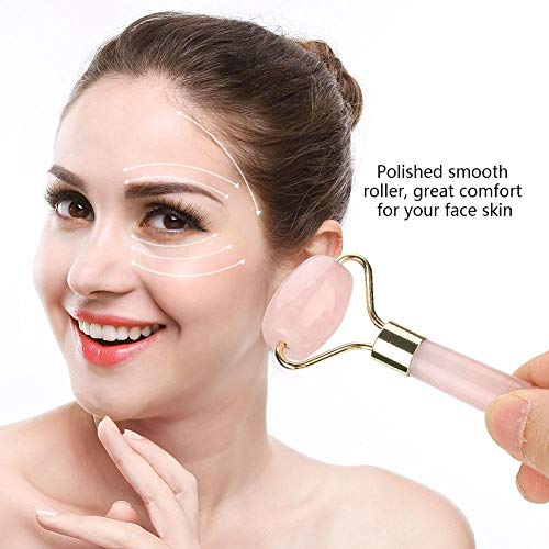 Rodillo de Masaje de Jade, Soldadura de Cuarzo Rosa Natural, Metal Dorado, Herramienta de Belleza de Jade para Adelgazar la Cara y Herramienta de Belleza para la Cara(#2)