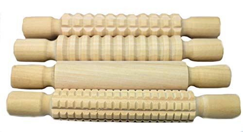 Rodillos Herramientas y cortadores con textura y masa - Rodillo de madera, Arcilla, Juego de manualidades para niños, Niños de escuela, Accesorios de cocina, Formas de plástico con rodillos estampados