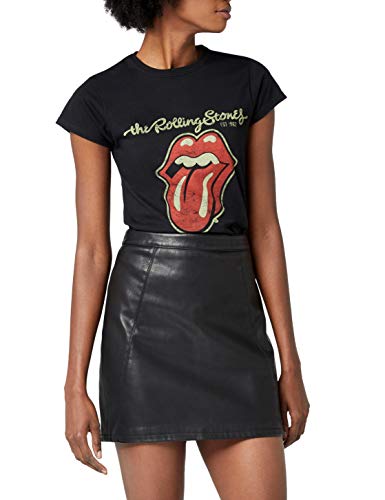 Rolling Stones mujer Plastered Tongue Camiseta Small Negro