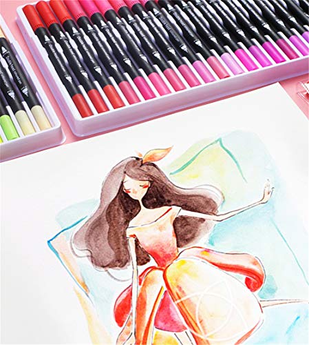 Rotuladores Punta Pincel 60 Color Rotuladores Doble Punta Acuarelables Profesionales, Dual Tip Brush Pen para Adultos Niños Caligrafía, Lettering, Bocetos, Dibujo