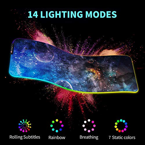RuoCherg Alfombrillas de Ratón RGB, Grande LED Gaming Mouse Pad, 14 Modos de Iluminación, Superficie Impermeable Base de Goma Antideslizante para Jugadores, PC y Portátiles