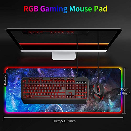 RuoCherg Alfombrillas de Ratón RGB, Grande LED Gaming Mouse Pad, 14 Modos de Iluminación, Superficie Impermeable Base de Goma Antideslizante para Jugadores, PC y Portátiles