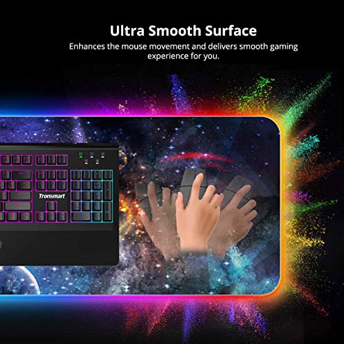 RuoCherg Alfombrillas de Ratón RGB, Grande LED Gaming Mouse Pad, 14 Modos de Iluminación, Superficie Impermeable Base de Goma Antideslizante para Jugadores, PC y Portátiles