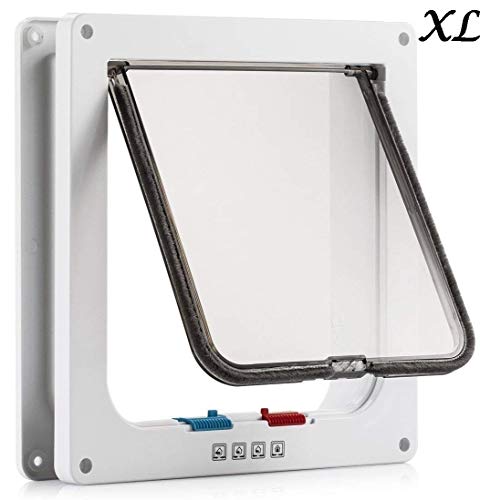 Sailnovo Puerta para Gato con Cierre magnético de 4 vías, Puerta para Mascotas para Gatos y Perros pequeños, Puerta para Gatos con túnel (Blanco, XL)