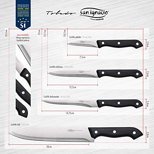 San Ignacio PK1464 Set 4 Cuchillos de Cocina COLECCIÓN Toledo, Acero Inoxidable