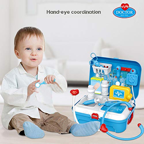 Sanlebi Pretender Maletín de Médico, Mochila Enfermera para Juego de rol para Niños 3 Años, Azul