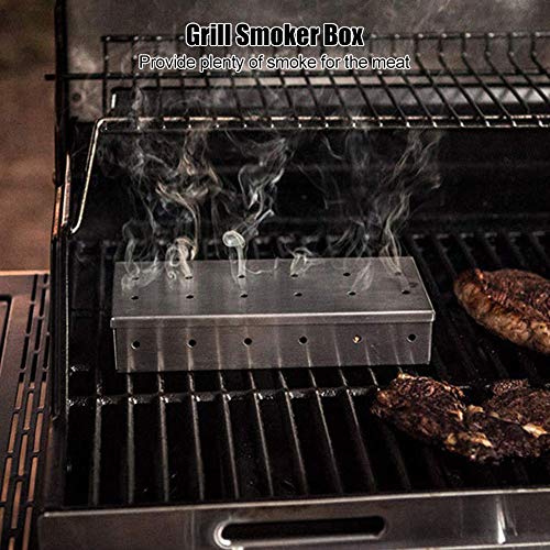 SANON Caja de Barbacoa Caja de Ahumador de Parrilla de Carne de Acero Inoxidable para Carbón de Leña.