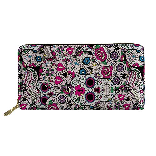 Seanative - Cartera de piel para mujer y niña, con clip de dinero, Calavera de azúcar floral. (Multicolor) - 20201009-32