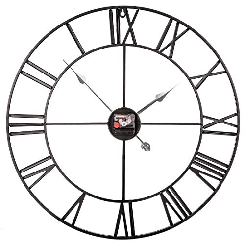 Searchyou - 60CM Relojes de Pared de Metal Grandes Silencioso Estilo Vintage Números Romanos para Salón Dormitorio Bar - (Plata)