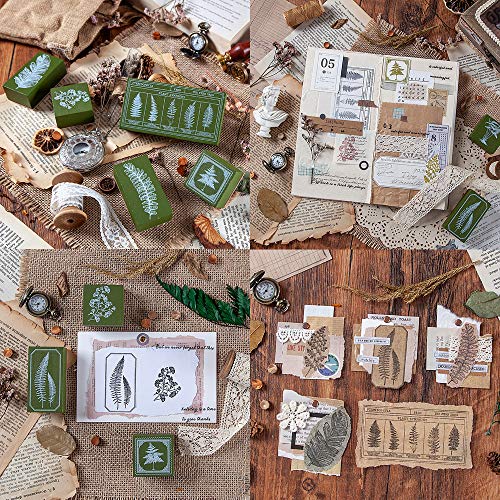 Sellos de Goma de Madera, Lychii 8 PCS Clásico Caucho Sello con Hoja de Helecho Patrones, Montado Planta Juego de Sellos para DIY, Diarios, Bullet Joural, Envoltura de Regalos, Scarpbooking