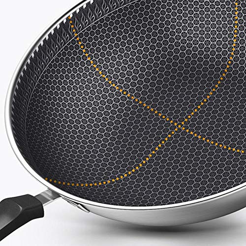seraphicar Sartén Antiadherente, Sartén Wok De Panal De Acero Inoxidable Sartén De Aceite para Freír Sin Humo con Tapa De Vidrio Sartén De Cocina Utensilios De Cocina