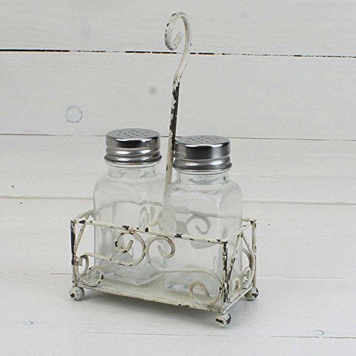 Set de salero y pimentero Shabby Chic Vintage Estilo de color blanco envejecido de hierro fundido Retro Cocina Decoración rústico pimentero Salero Vajilla