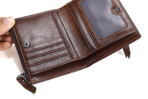 SGJFZD Billetera de Hombre Doble Cremallera Bolsa de Moneda Piel de Becerro Vertical Vintage Corto Primera Capa Cartera de Cuero (Color : Black, tamaño : S)