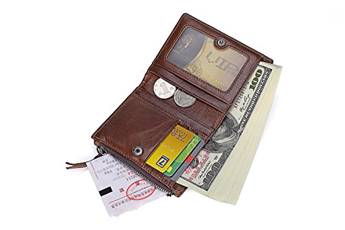 SGJFZD Billetera de Hombre Doble Cremallera Bolsa de Moneda Piel de Becerro Vertical Vintage Corto Primera Capa Cartera de Cuero (Color : Black, tamaño : S)