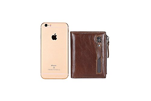 SGJFZD Billetera de Hombre Doble Cremallera Bolsa de Moneda Piel de Becerro Vertical Vintage Corto Primera Capa Cartera de Cuero (Color : Black, tamaño : S)