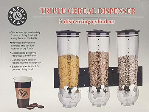 Shine 3 en 1 Dispensador de Cereales Triple para Comida Seca, máquina de Avena y nueces, Color Negro
