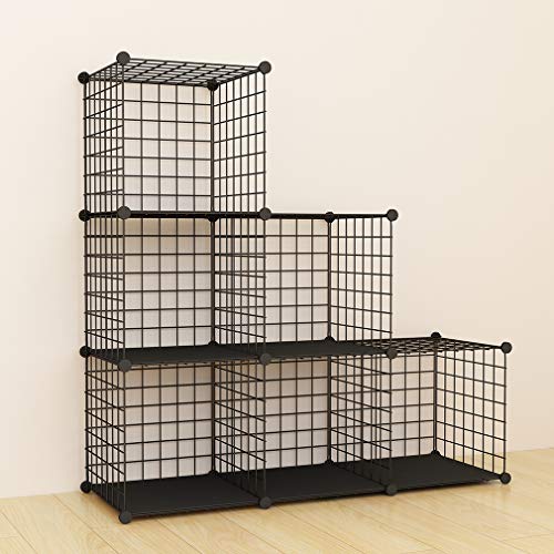 SIMPDIY estanteria Modular Malla Almacenamiento, librería Armario 6 Cubos, estanterias metalicas almacenaje Alta Capacidad, Vitrina Almacenamiento artículos Sala Estar Oficina, 93x32x62cm, Negro