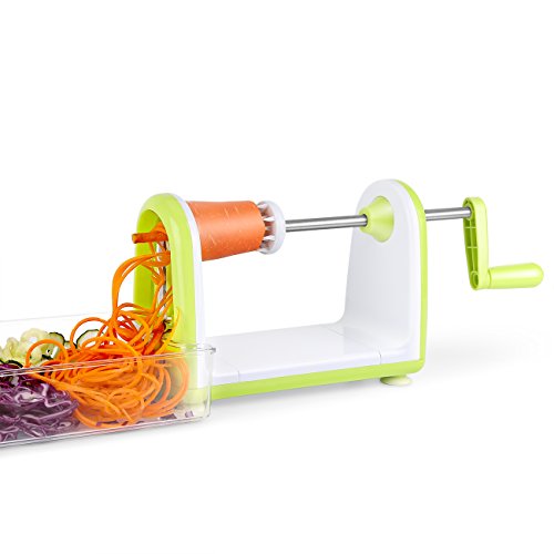SimpleTaste Cortadora en espiral de 5 cuchillas, cortadora y rallador de verduras y para hacer fideos de calabacín, espagueti vegetales y pasta.