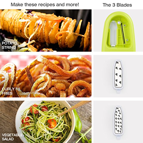 SimpleTaste Cortadora en espiral de 5 cuchillas, cortadora y rallador de verduras y para hacer fideos de calabacín, espagueti vegetales y pasta.