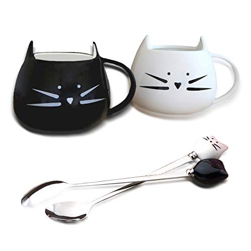 SITAKE 2 Paquete De Tazas Cerámica, Lindo Gato Hermoso Conjunto De Regalos para Las Mujeres Niñas Amante De Los Gatos, Té De La Mañana Café con Leche En Forma De Taza De Gato 500ml