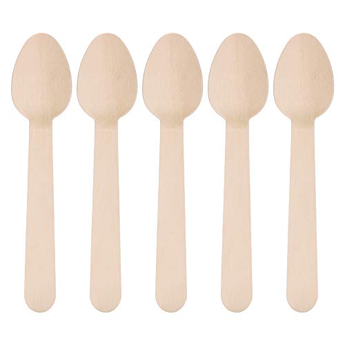 Siumir Cucharas de Madera Desechables Cuchara de Postre 13.8 x 3 cm 100 pcs