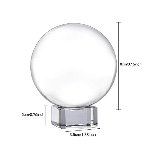 Siumir K9 Bola de Cristal Bola de Vidrio Transparente 80 mm Bola de Lente con Soporte para Decoración, Meditación, Fotografía (80)
