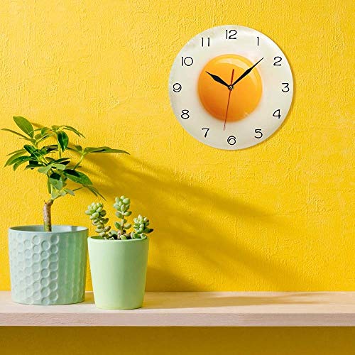 Sjzwt Huevo Frito del Reloj de Pared de la Cocina 3D Plana de diseño Desayuno Alimentos Arte de la Pared Interior Comedor Decoración silenciosa Pared Reloj