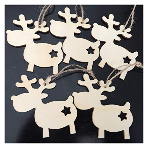 SMchwbc 10pcs inacabados Ciervos de Madera Etiquetas Ornamentos de Navidad for la decoración de Navidad y la artesanía