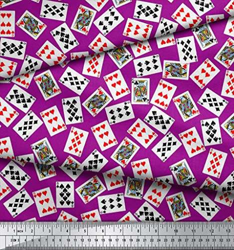 Soimoi - Tela de gasa de viscosa, 1 m de ancho, 55 g/m2, por metros, diseño impreso de cartas de póquer, Poli crepe satinado, violeta, 44" Inches