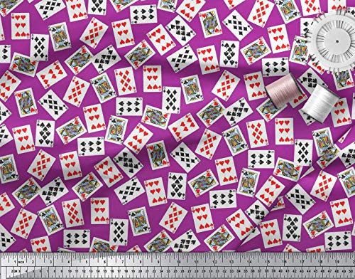 Soimoi - Tela de gasa de viscosa, 1 m de ancho, 55 g/m2, por metros, diseño impreso de cartas de póquer, Poli crepe satinado, violeta, 44" Inches