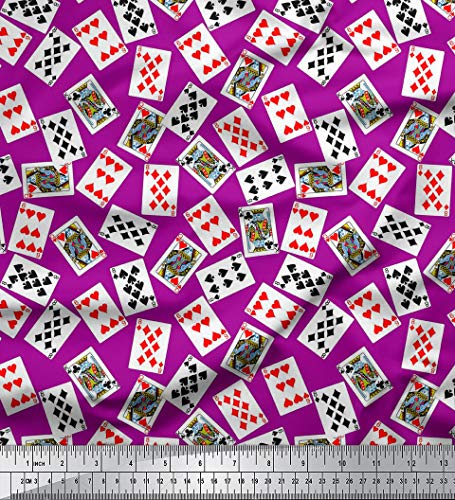 Soimoi - Tela de gasa de viscosa, 1 m de ancho, 55 g/m2, por metros, diseño impreso de cartas de póquer, Poli crepe satinado, violeta, 44" Inches