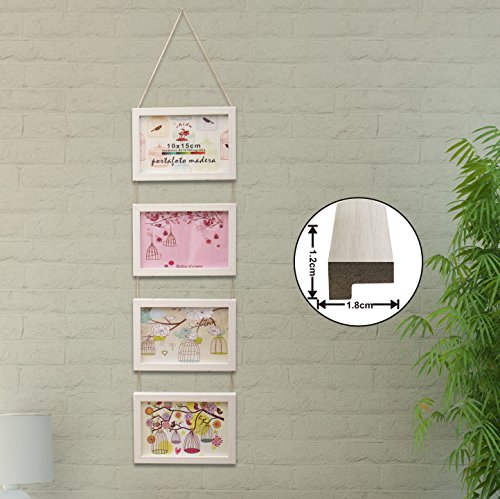 Solagua Marco de Madera para Pared Portafotos Vintage para Colgar Marcos de Foto Decorativo (Vertical 4 * 10x15cm, Crudo)
