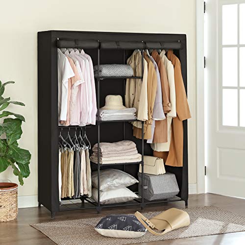 SONGMICS Armario de Ropa, Armario Modular, Estantes de Malla de Hierro, Vestidor con Puerta, Armario y Estantes en Celosía, Vestuario, para Dormitorio, Negro RYM34BK