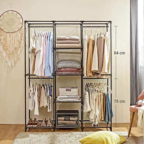 SONGMICS Armario de Ropa, Armario Modular, Estantes de Malla de Hierro, Vestidor con Puerta, Armario y Estantes en Celosía, Vestuario, para Dormitorio, Negro RYM34BK