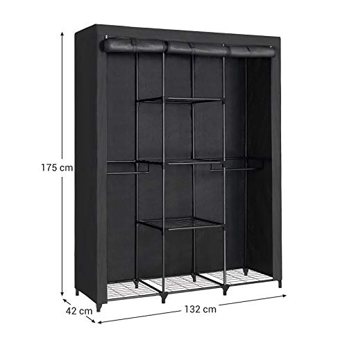 SONGMICS Armario de Ropa, Armario Modular, Estantes de Malla de Hierro, Vestidor con Puerta, Armario y Estantes en Celosía, Vestuario, para Dormitorio, Negro RYM34BK
