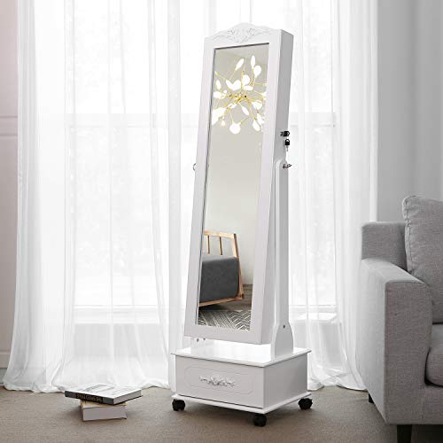 SONGMICS Espejo Joyero, Armario con LED, Organizador de Joyerías, Blanco JBC61W