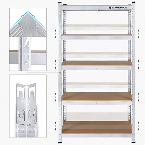Songmics - Estantería para Cargas Pesadas, 180 x 90 x 40 cm, soporta hasta 875 kg, 5 estantes Ajustables, estantería de Metal, estantería de Taller, sótano, Garaje, Plata GLR40SV