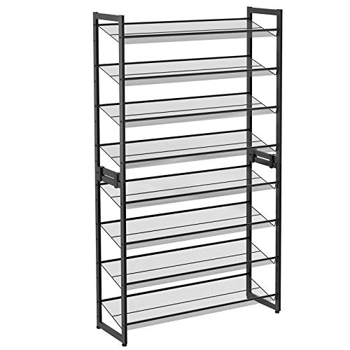 SONGMICS Estantería para Zapatos, de 8 Niveles, Juego de 2 Organizadores, de Zapatos Apilables, de 4 Niveles, Estantes de Malla Metálica, Estantes Planos o Angulados Ajustables, Negro LMR08B